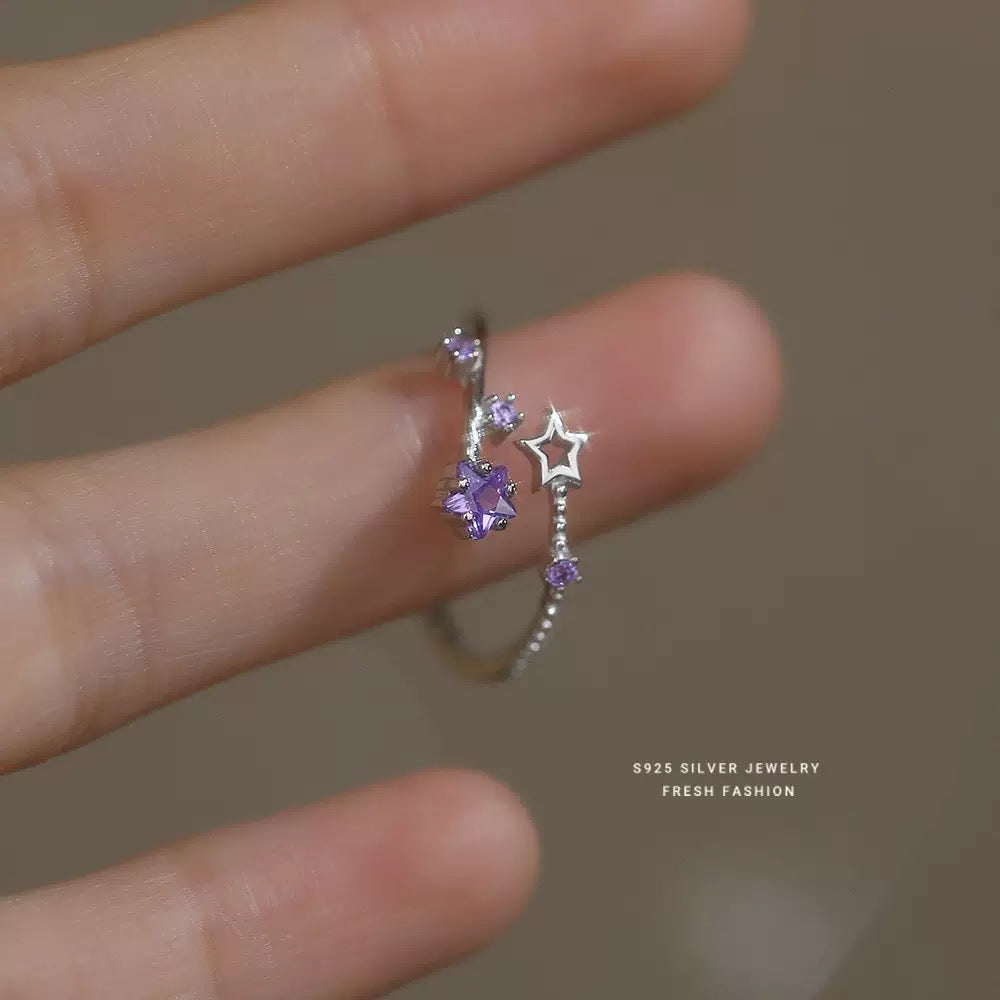 Ring Sterne Lila Kristalle verstellbar – Little Shark