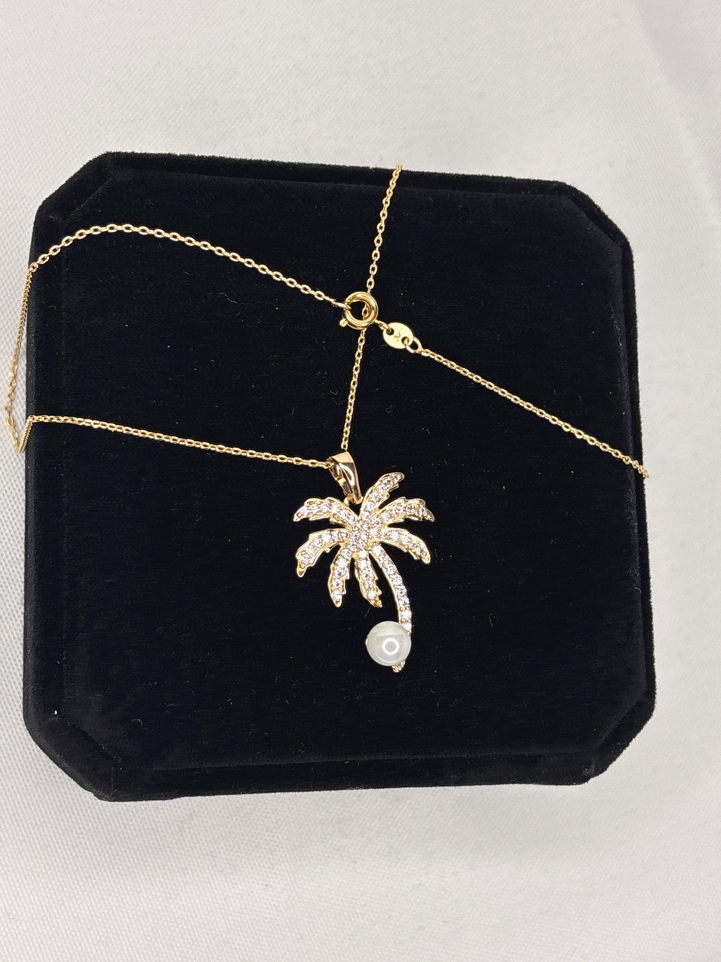 Silberne Palmenkette mit Zirkonia & Perle