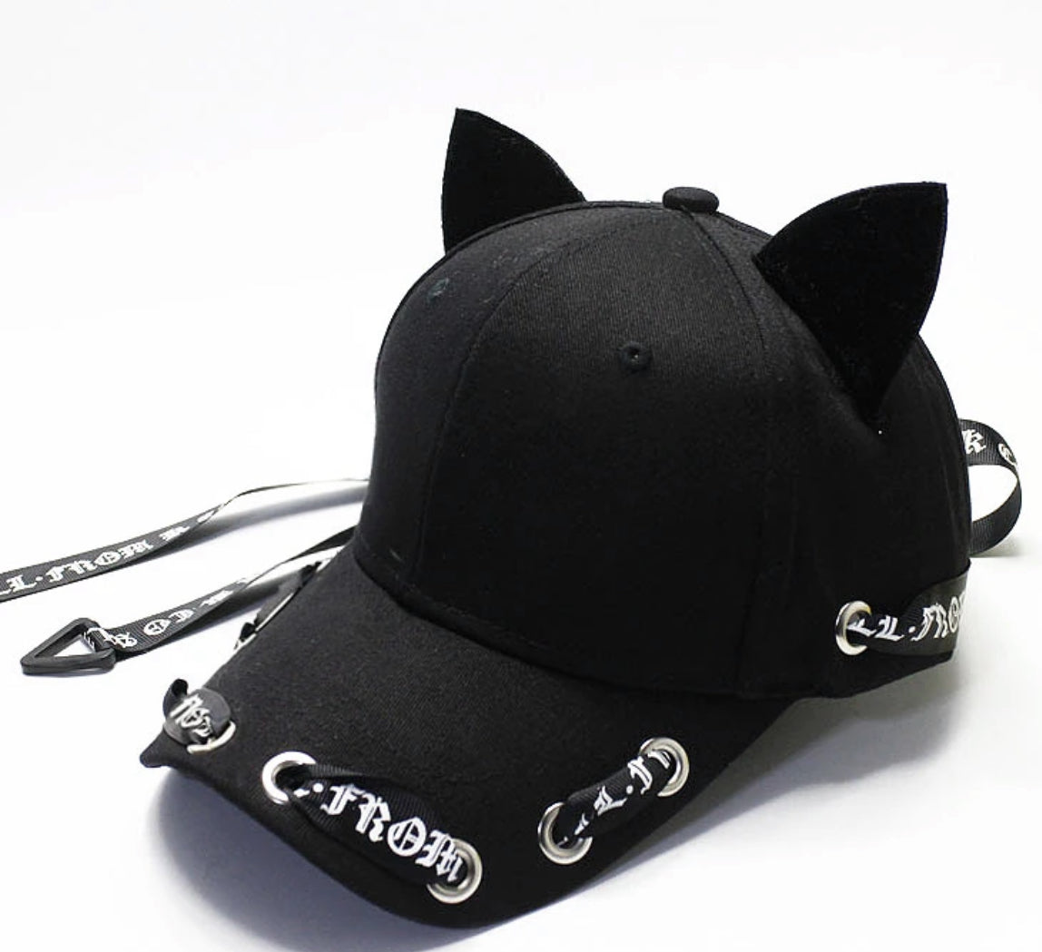 Little Shark - Stylische Baseballcap mit Katzenohren – Schwarz/Weiß, verstellbar, Streetstyle