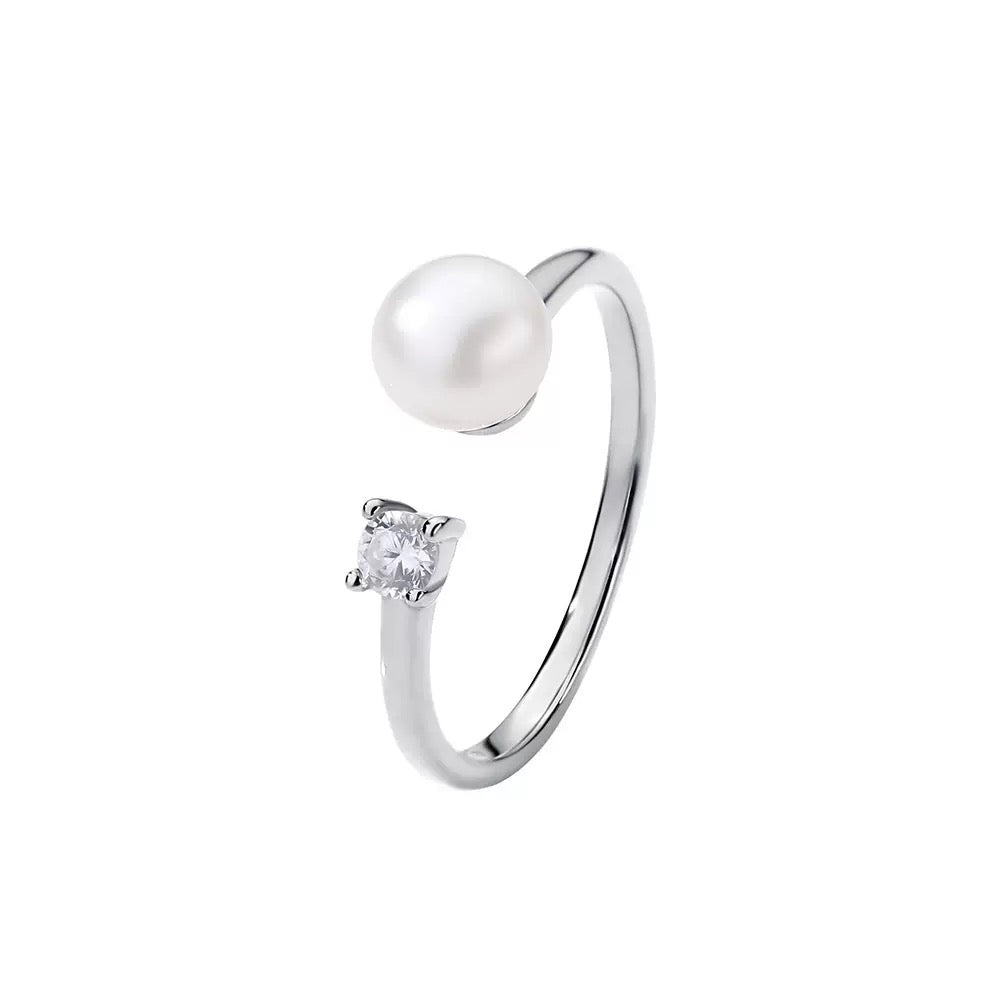 Offener Ring mit Perle und Kristall – Little Shark