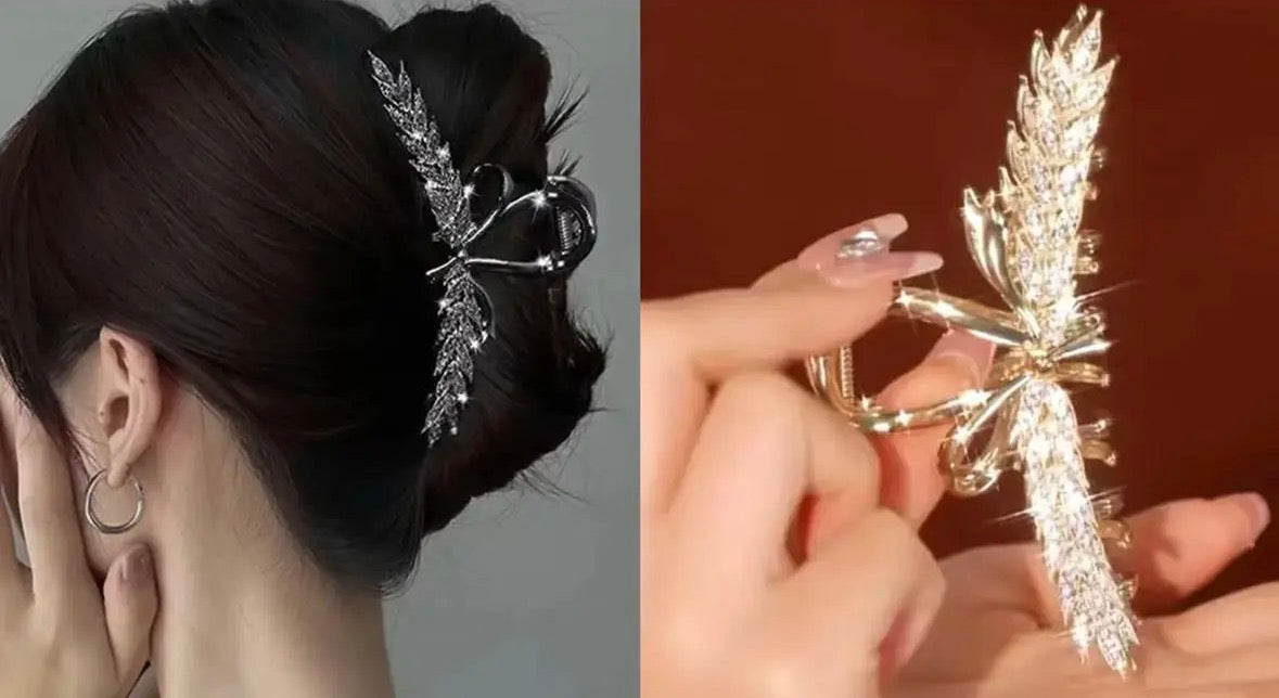Elegante Haarspange mit Kristall-Blattdesign